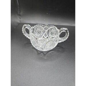 VINTAGE AMERICAN BRILLIANT CUT CRYSTAL HANDLED HOBSTAR SAWTOOTH SUGAR BOWL GLOWS